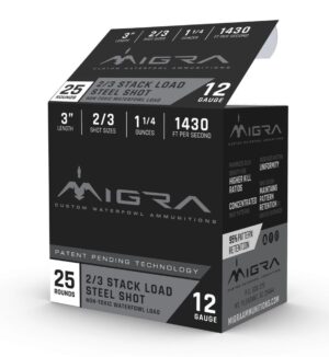Migra 12 Gauge 3" 1-1/4oz 2/3 Stack Load Steel Shot Ammo - 25rds