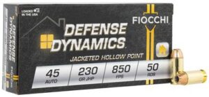 Fiocchi 45 Auto 230 Grain JHP Defense Dynamics Ammo - 50rd