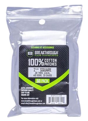 Breakthrough 2-1/4" Square .38-.45 Cal & .410-20ga 100% Cotton Patches - 50ct