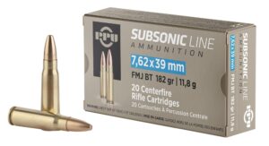 Privi Partizan (PPU) 7.62x39mm 182gr Subsonic FMJ Boat Tail Ammo - 20rd