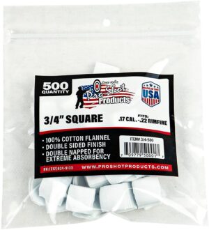 Pro-Shot Cleaning Patches .17-.22 Cal Rimfire 3/4" Cotton Flannel Square 500ct