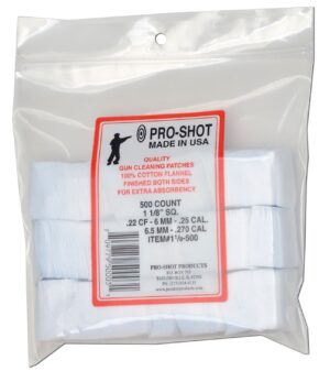 Pro-Shot Cleaning Patches 22 Cal/270 Cal 1-1/8" Cotton Flannel Square 500ct