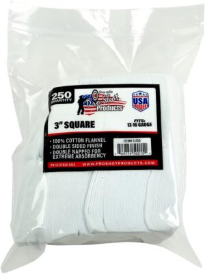 Pro-Shot Cleaning Patches 12-16 Gauge 3" Cotton Flannel 250ct