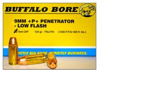 Buffalo Bore 9mm Luger +P 124gr Full Metal Jacket Flat Nose Ammo - 20rds