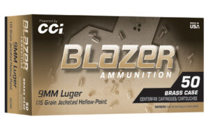 CCI Blazer 9mm Luger 115gr Jacketed Hollow Point Ammo- 50rd